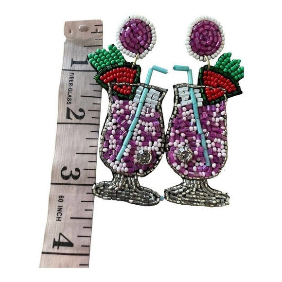 Cocktail Pink Purple White Seed Bead Felt Back Earrings by Treasure Jewels‎ NEW - Picture 3 of 12